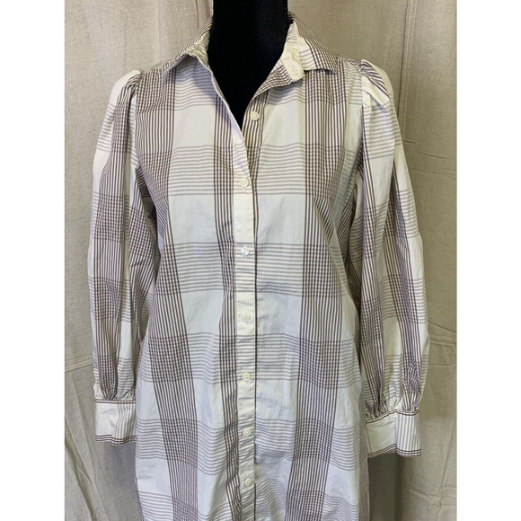 A New Day Shirt Dress Womens Small Tan Plaid Long Sleeve Tan Plaid Side Slits - Picture 9 of 12